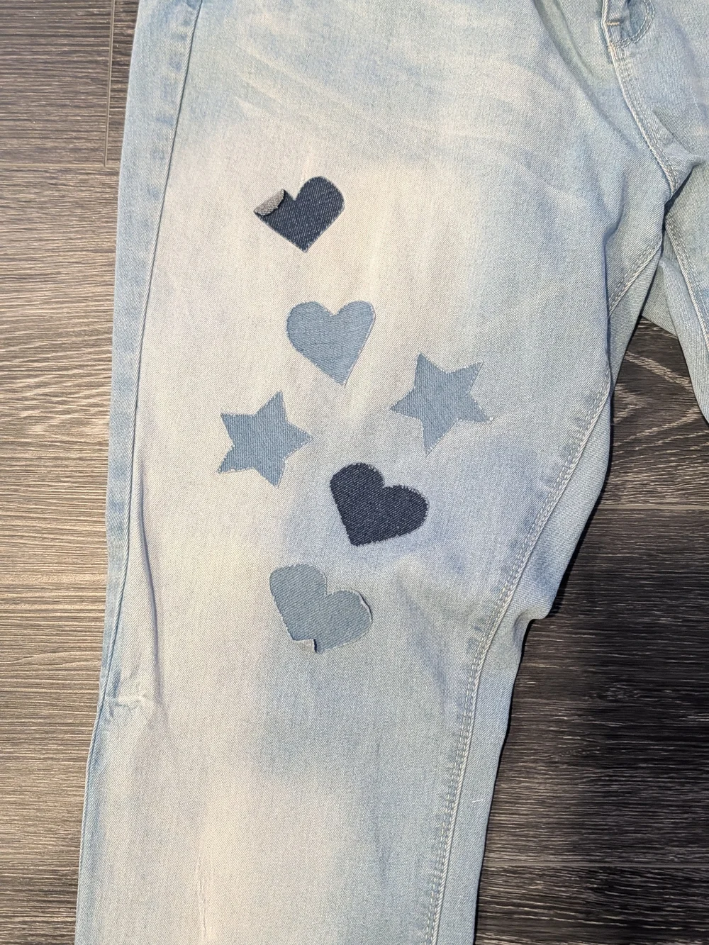 Blue Light-Wash Jeans with Heart & Star Patches
